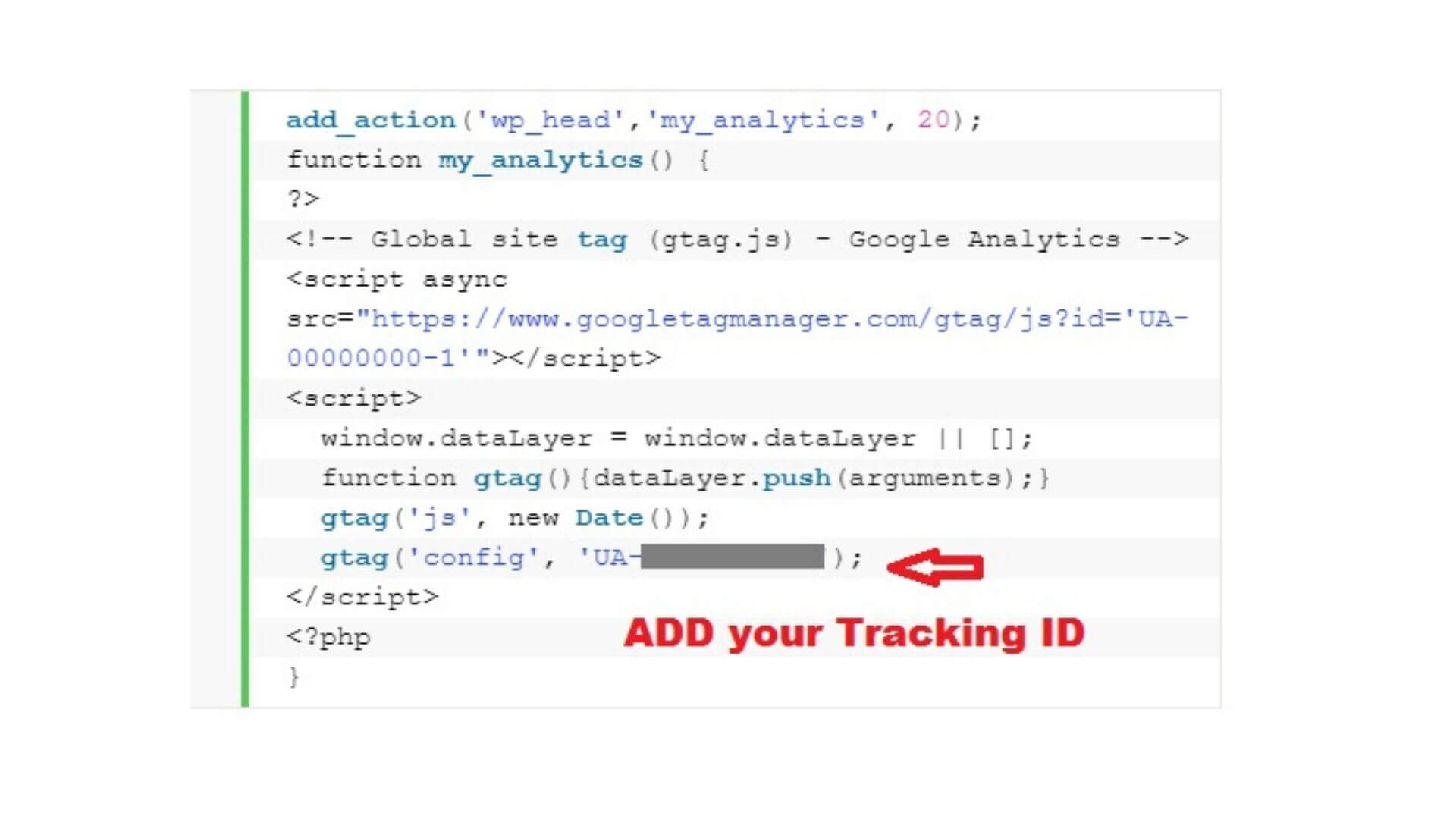 Add Google Analytics Tracking Id to functions.php file