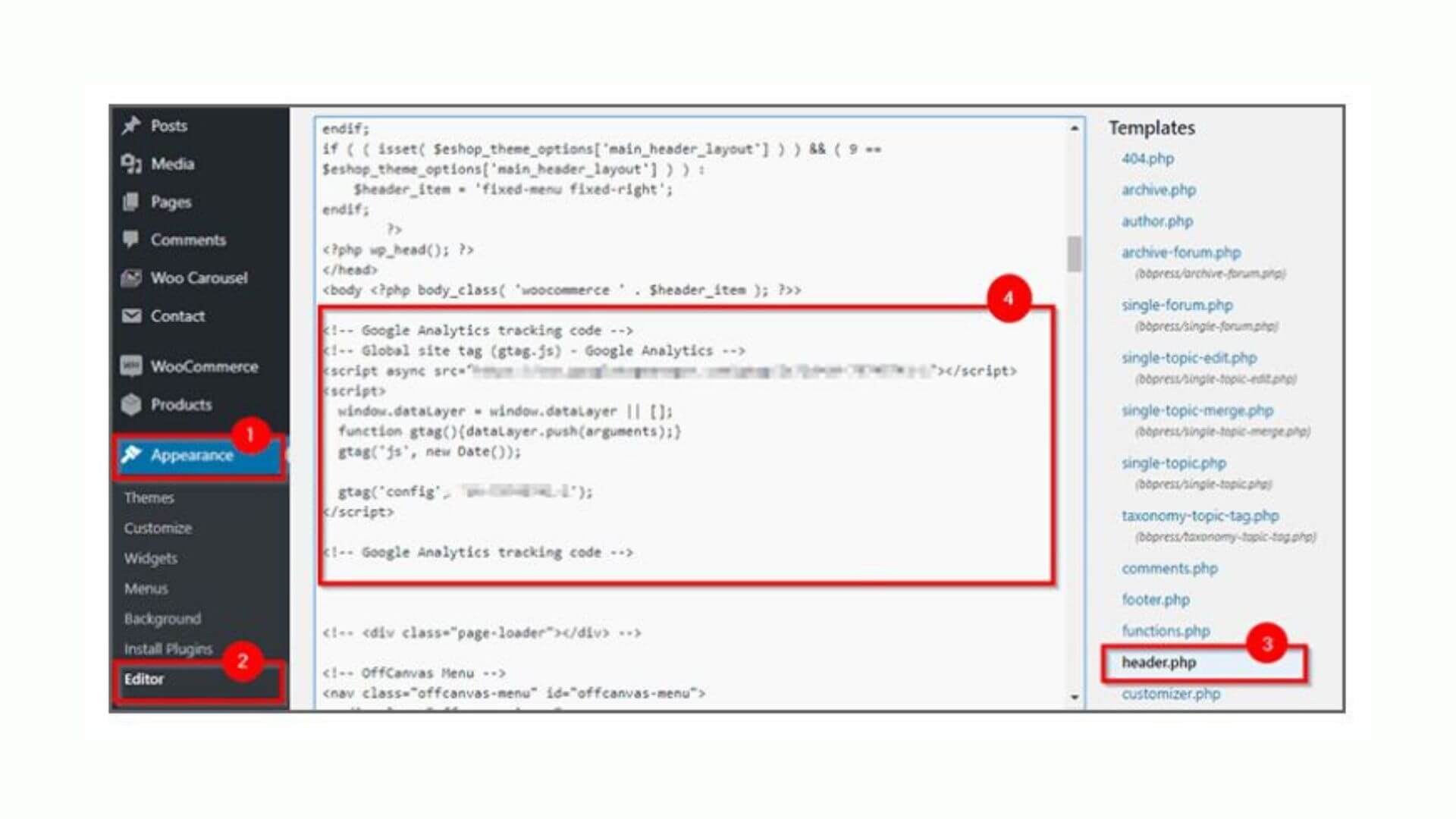 Insert Google Analytics Tracking Code to headers.php fie in WordPress