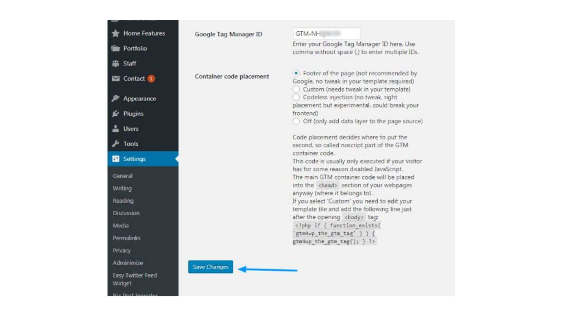 Google Tag Manager settings