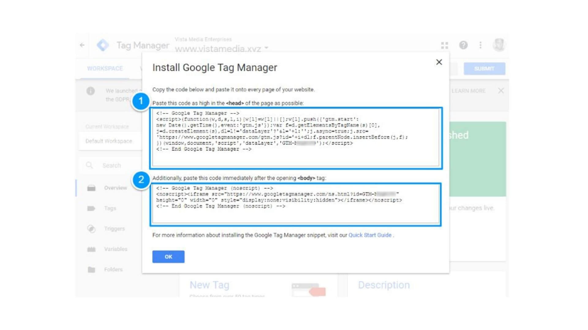 Google tag Manager Installation codes