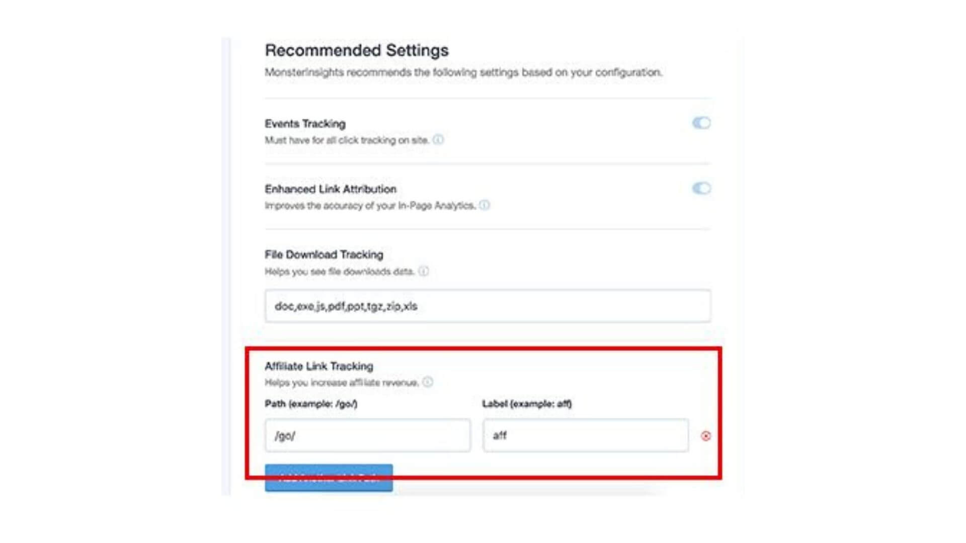MonsterInsights Recommended settings