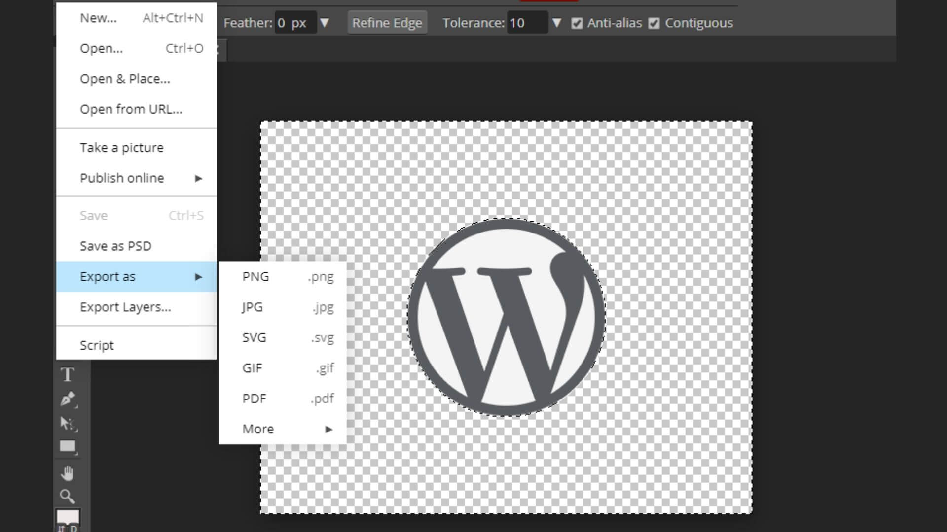 Export your logo as PNG with Magic wand tool