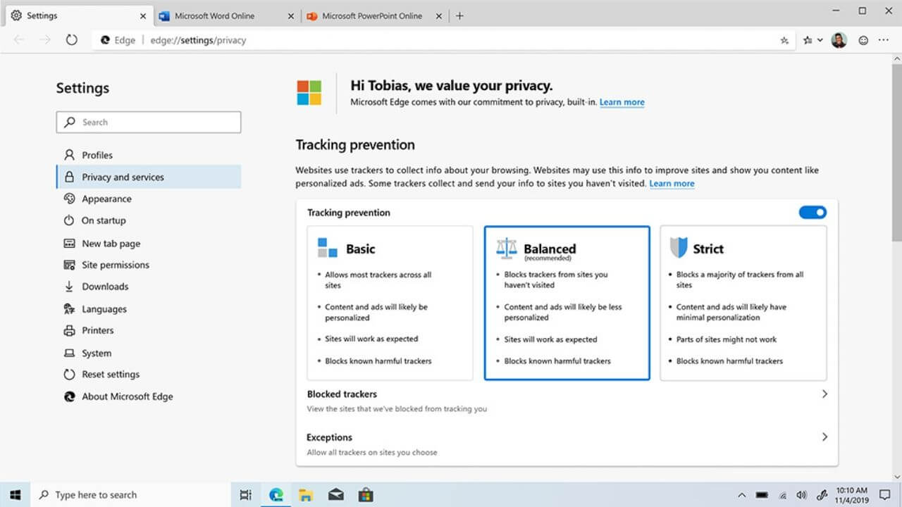 Microsoft Edge Chromium Settings