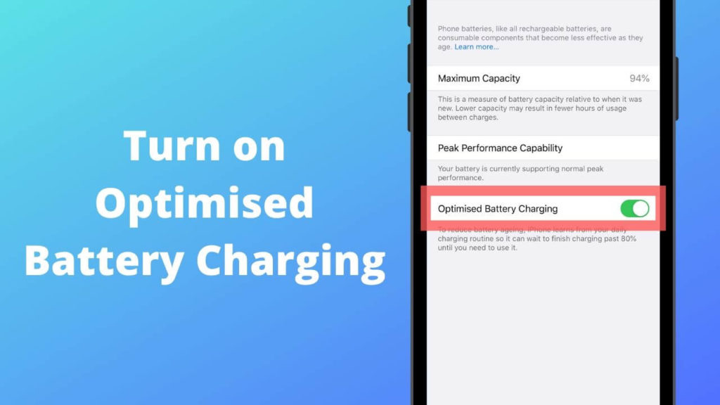 Turn on Optimised battery charging setting on iPhone