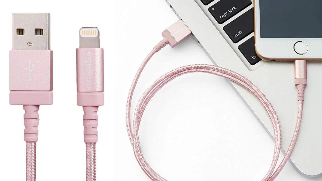 AmazonBasics nylon braided lightning cable in Rose Gold