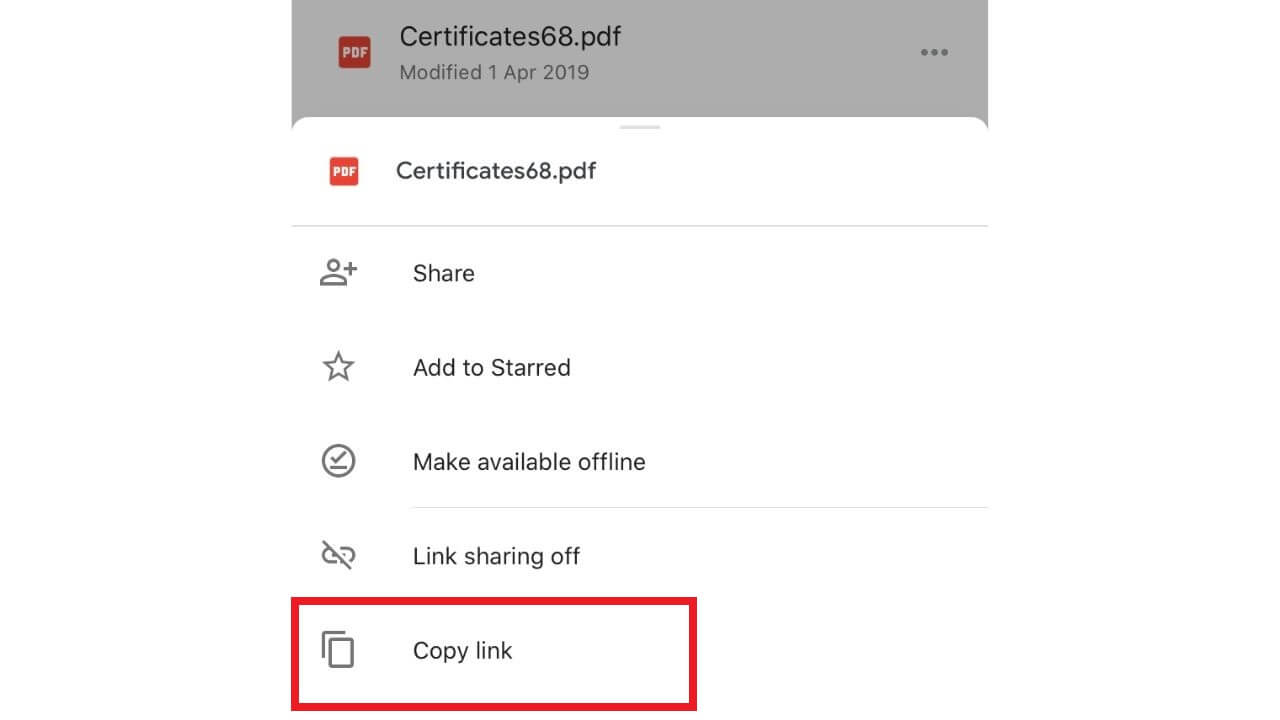 Copy link in Google Drive