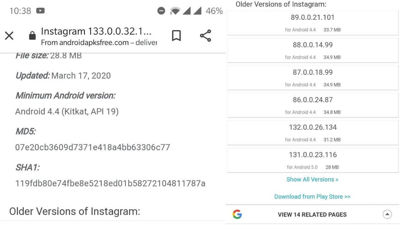 Downgrade Instagram on Android 2