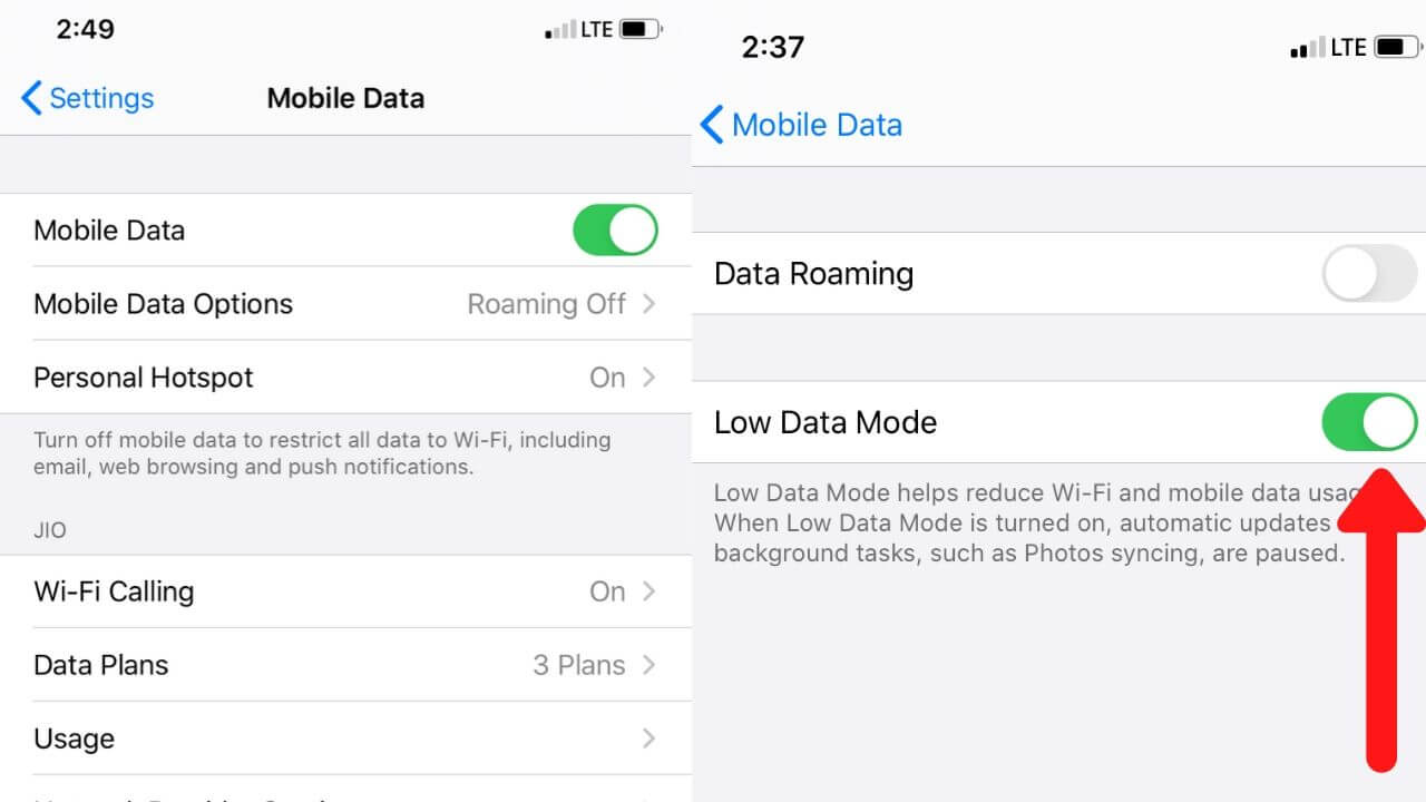 Enable Low Date Mode on iPhone