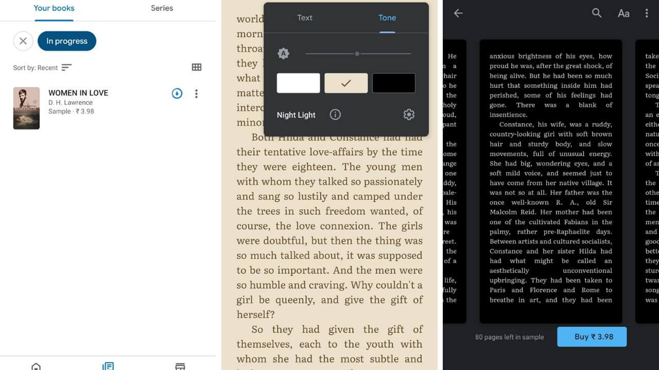 Google Play Books Night Mode