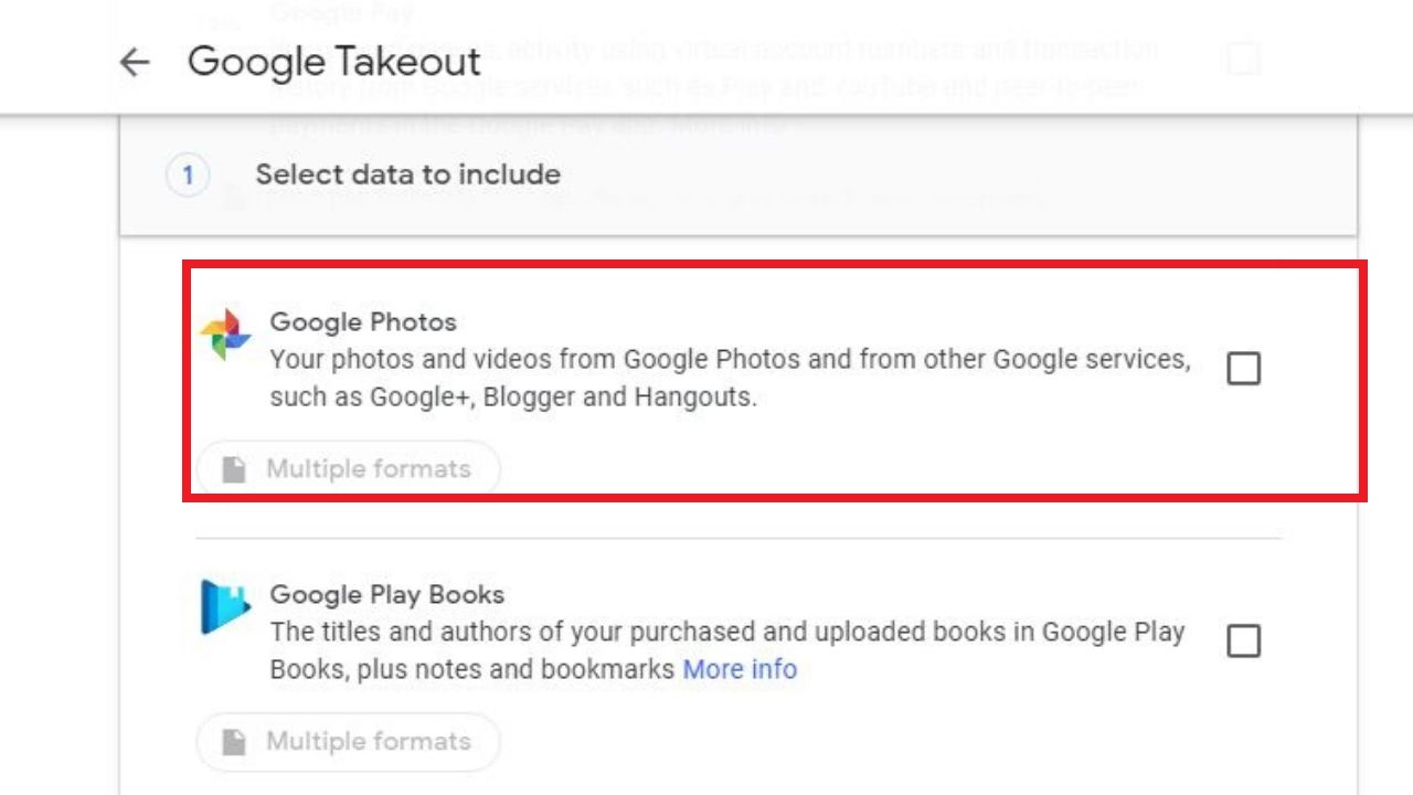 Google Takeout step 1