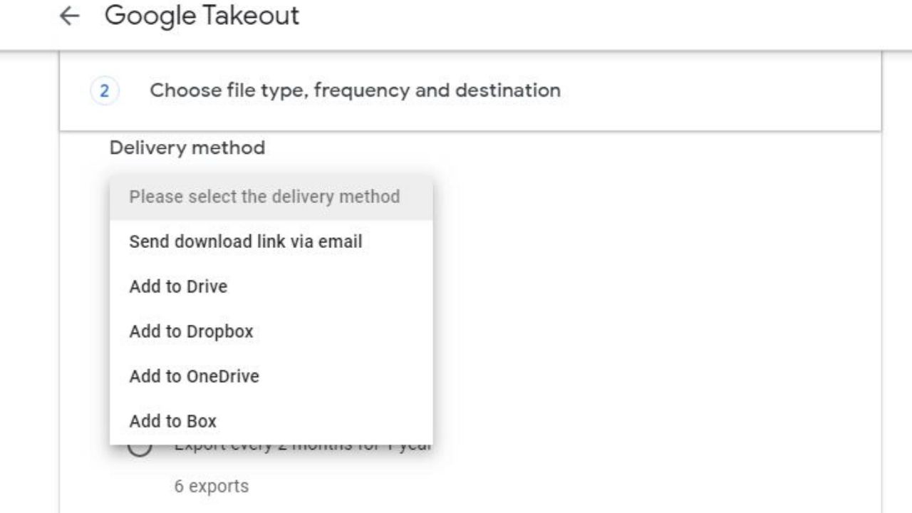 Google Takeout step 2
