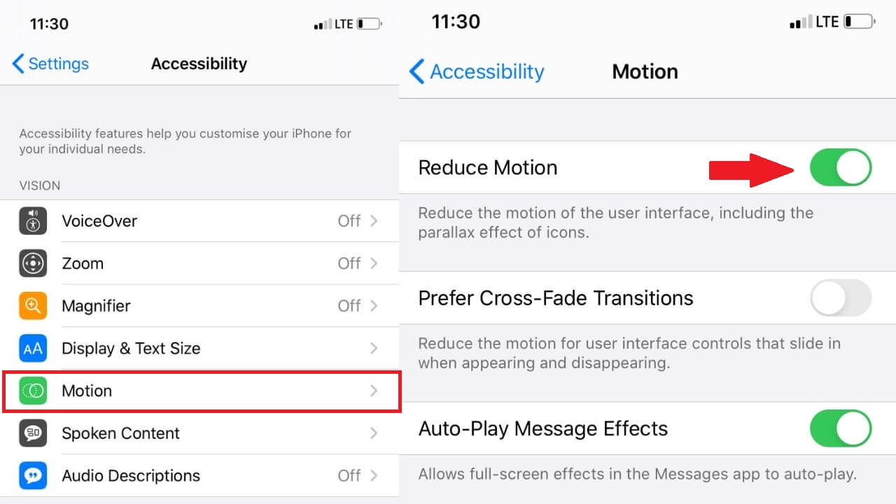 Reduce Motion on iPhone