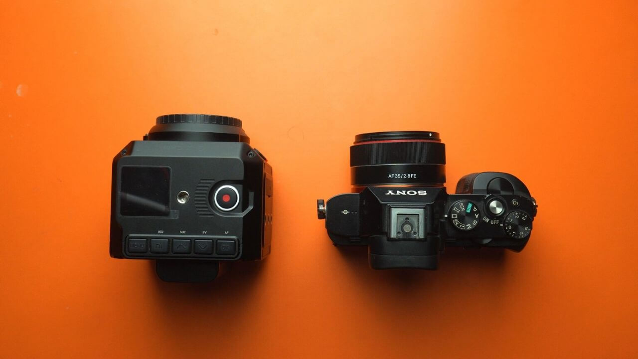 Size comparison of the ZCAM E2 with Sony A7S