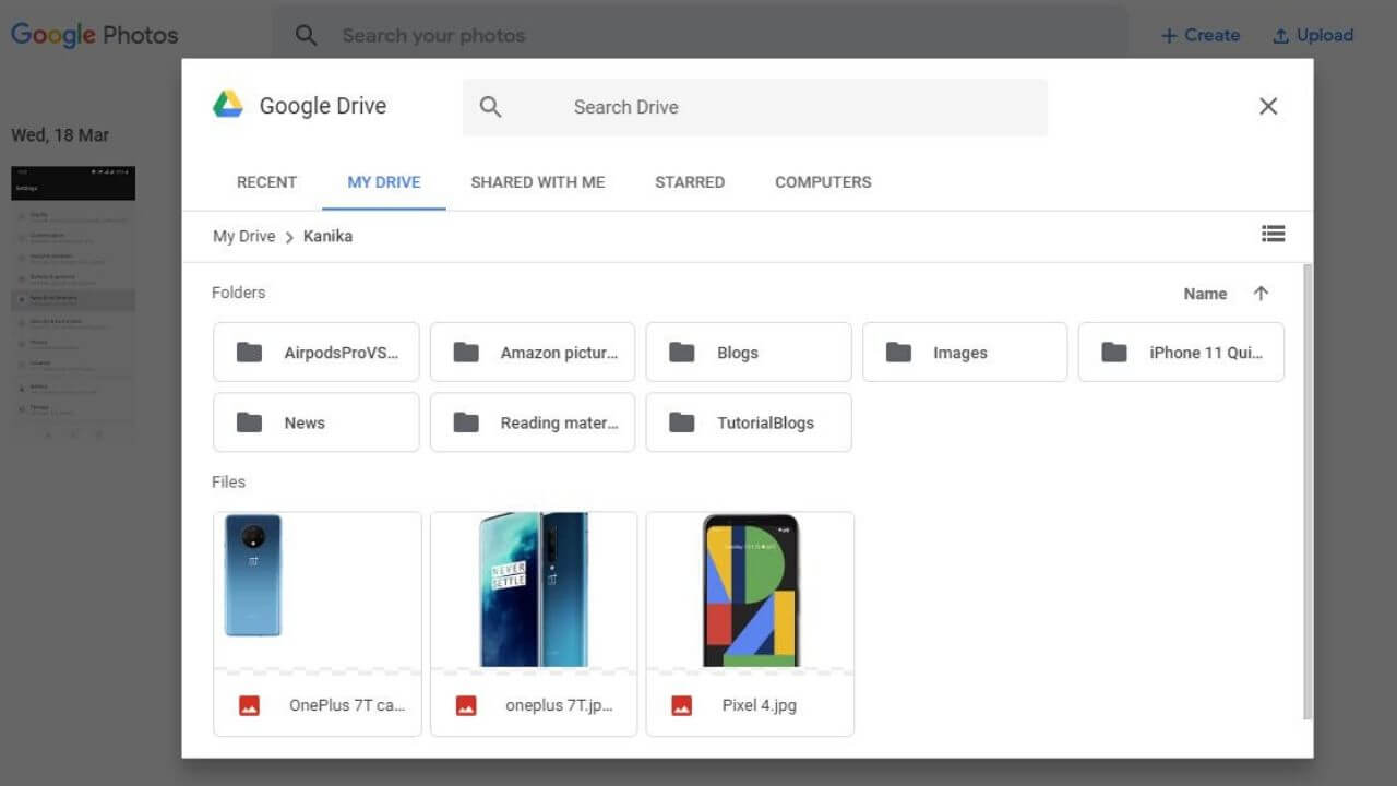 Transfer files from Google Drive to Google Photos step 2