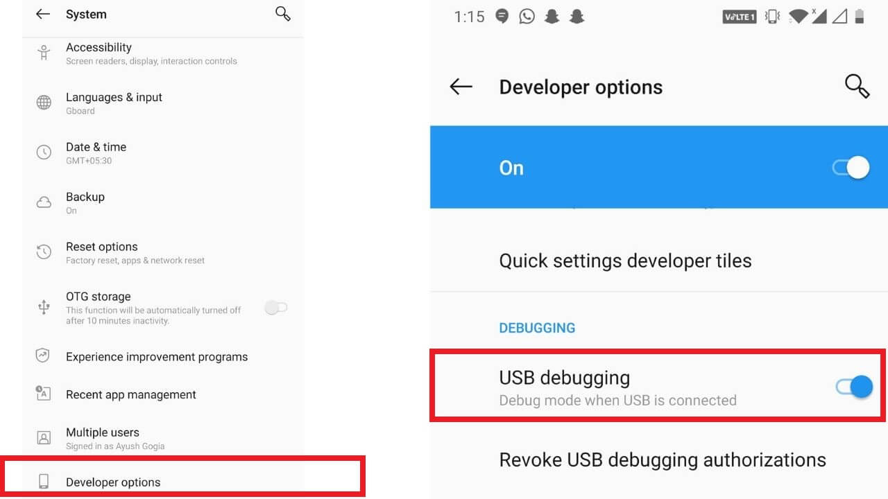 Enable USB Debugging on phone