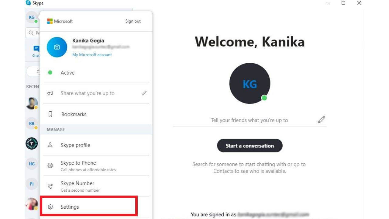Go to Skype Settings