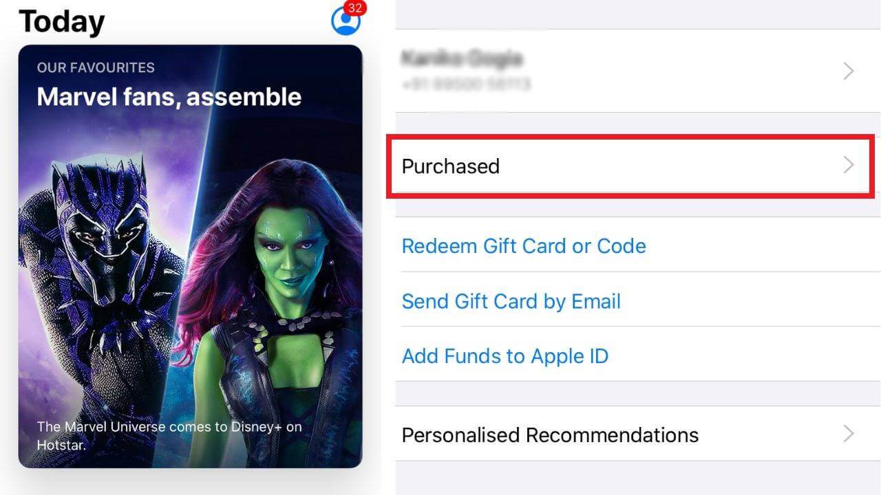 Hide Apps from Purchase history step 1