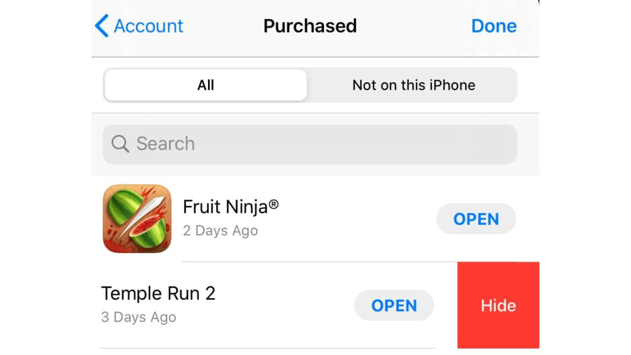 Hide app from App Store purchase history step 2