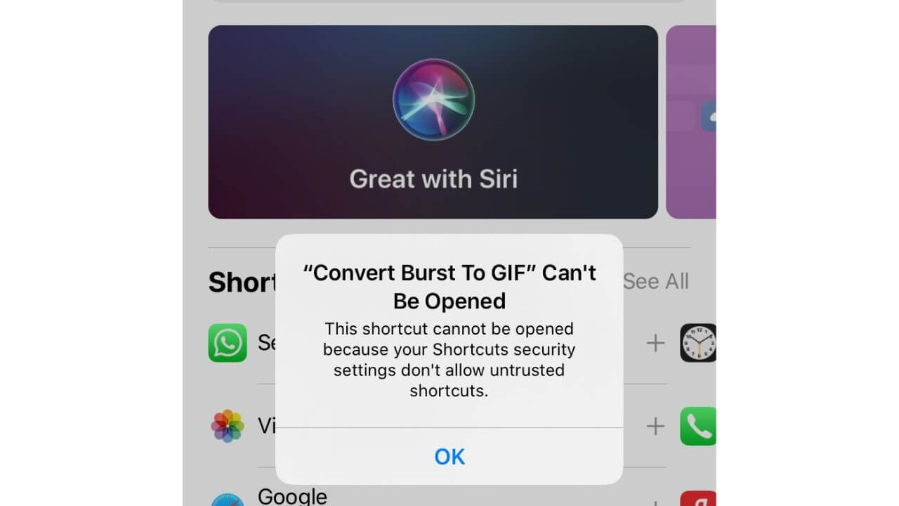 Error in downloading shortcut