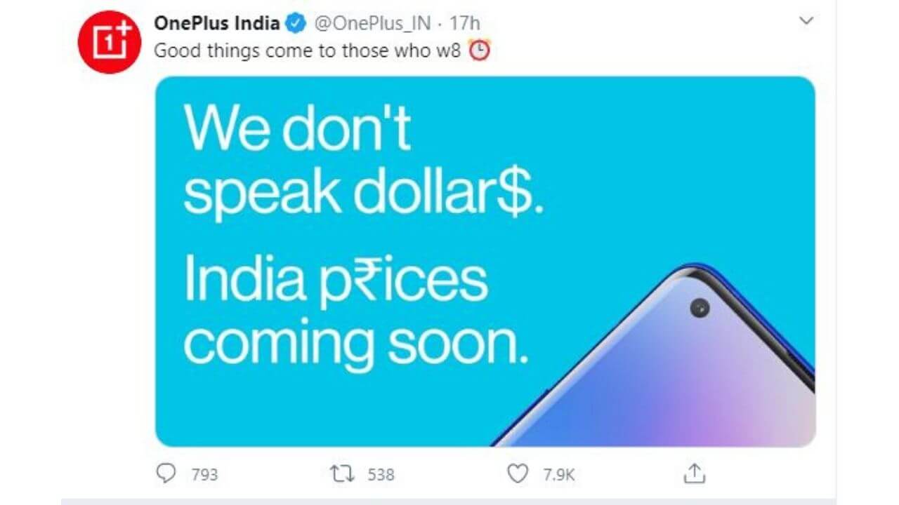 OnePlus India Tweet