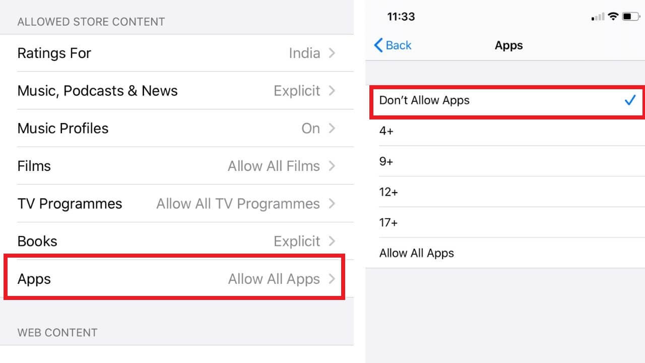 Hide apps on Content Restriction step 3
