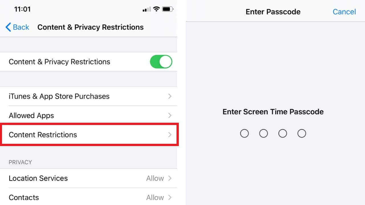 Hide apps on Content Restrictions step 2
