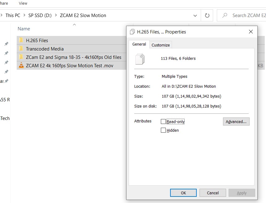 Video editing test for Silicon Power Ace A55 SSD File size