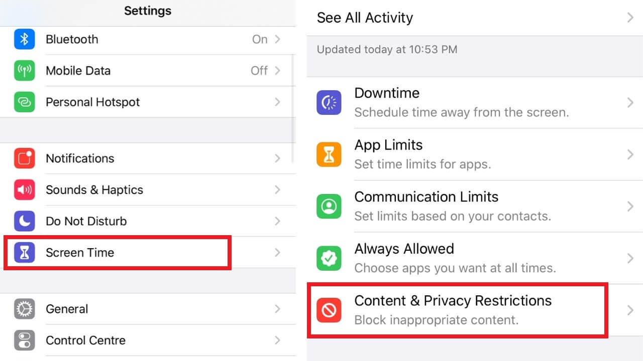 hide apps on Content Restriction step 1