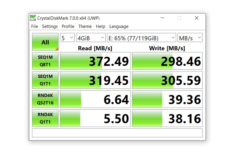 Lexar CFast Card Speed Crystal Mark Speed Test