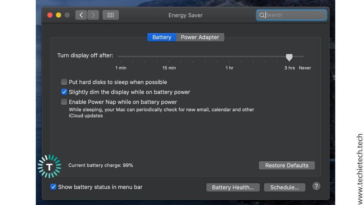 Energy Saver Settings on MacBook Pro
