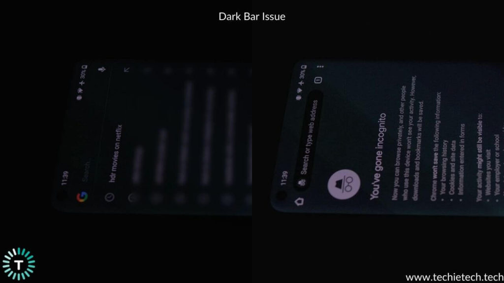 Dark bar across the selife camera display problem on OnePlus 8