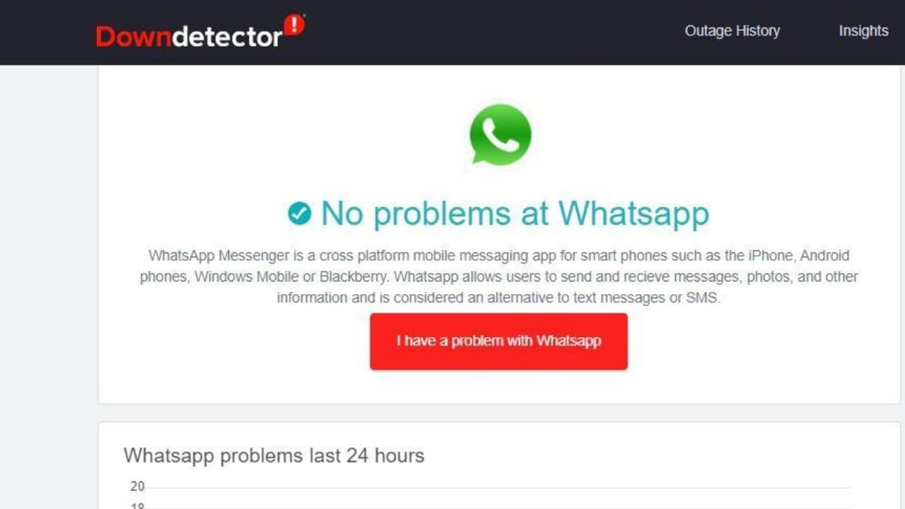 Check WhatsApp Server status on Down Detector