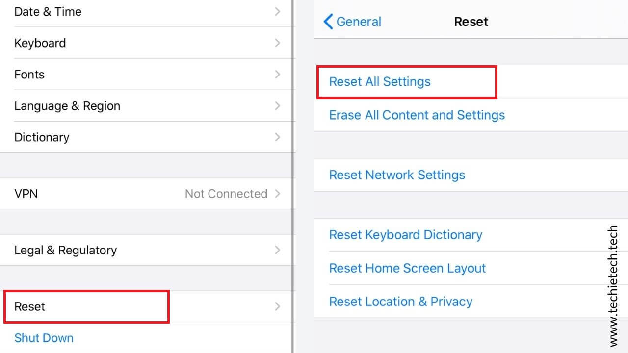 Reset all settings on iPhone
