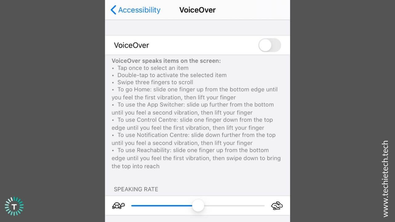 Turn the Slider OFF for Voiceover feature
