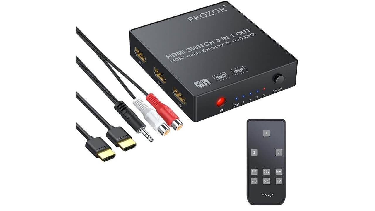 PROZOR 3x1 HDMI Switch with Audio Extractor