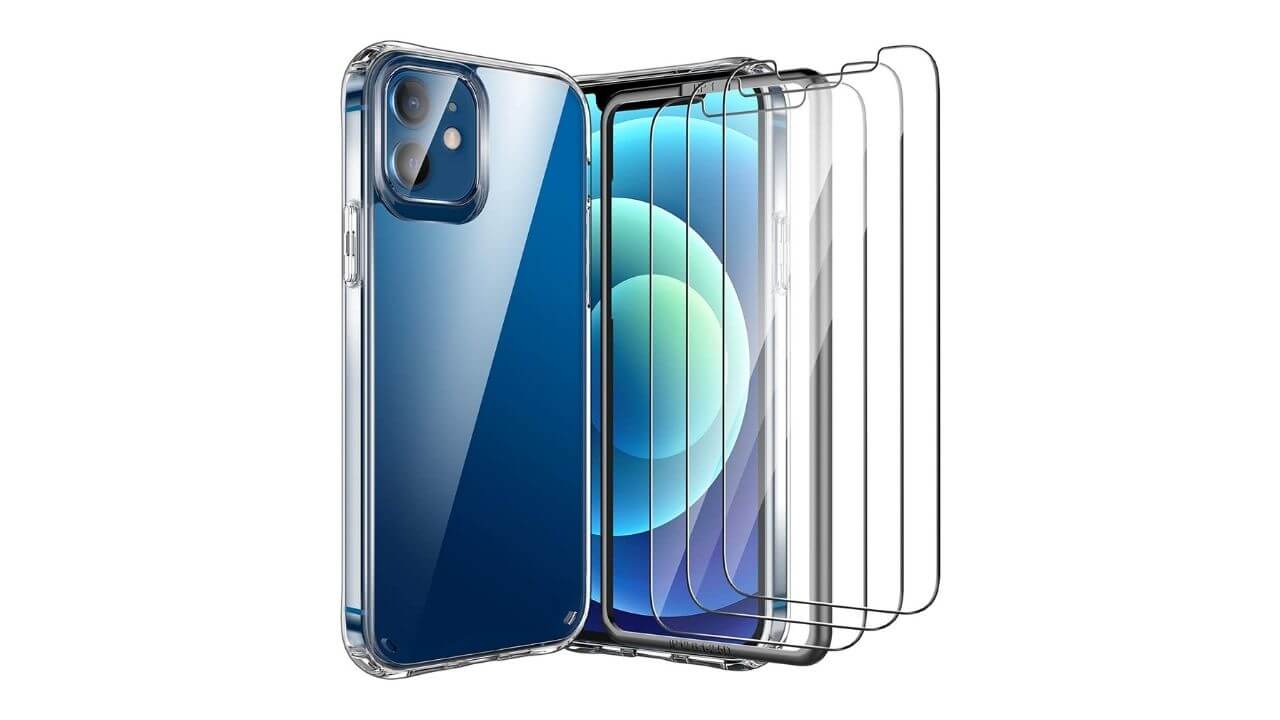 LK Clear Case for iPhone 12 and 12 Pro (3 Pack Tempered Glass Included)