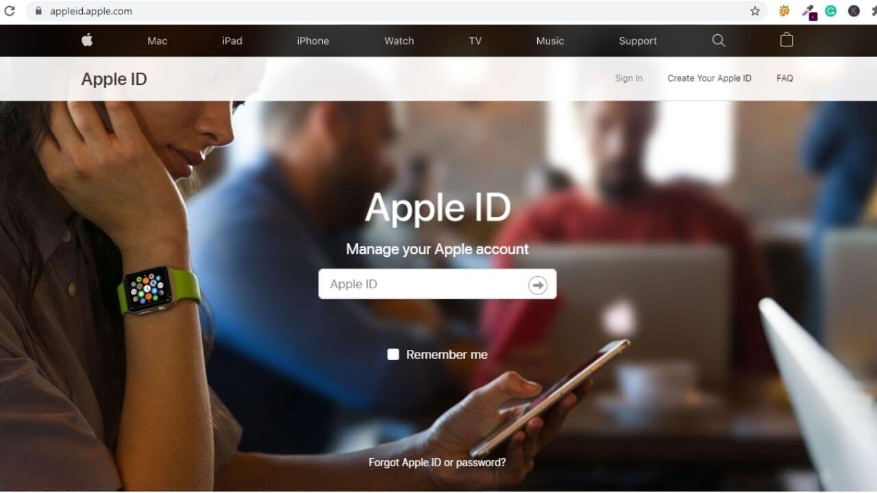 Remove device from Apple ID using Apple ID Account Page step 1