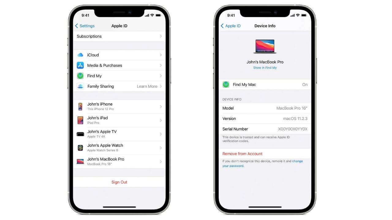 Remove device from Apple ID using iPhone