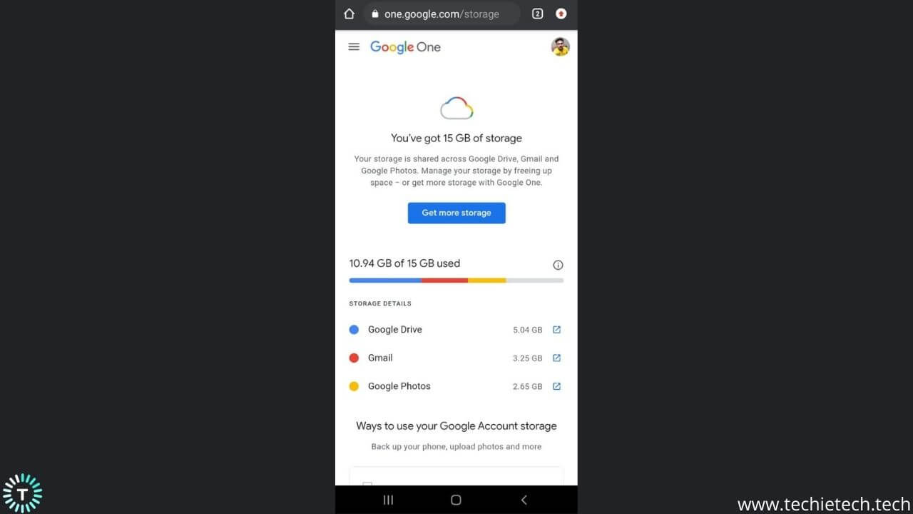 Check the storage of Google Drive