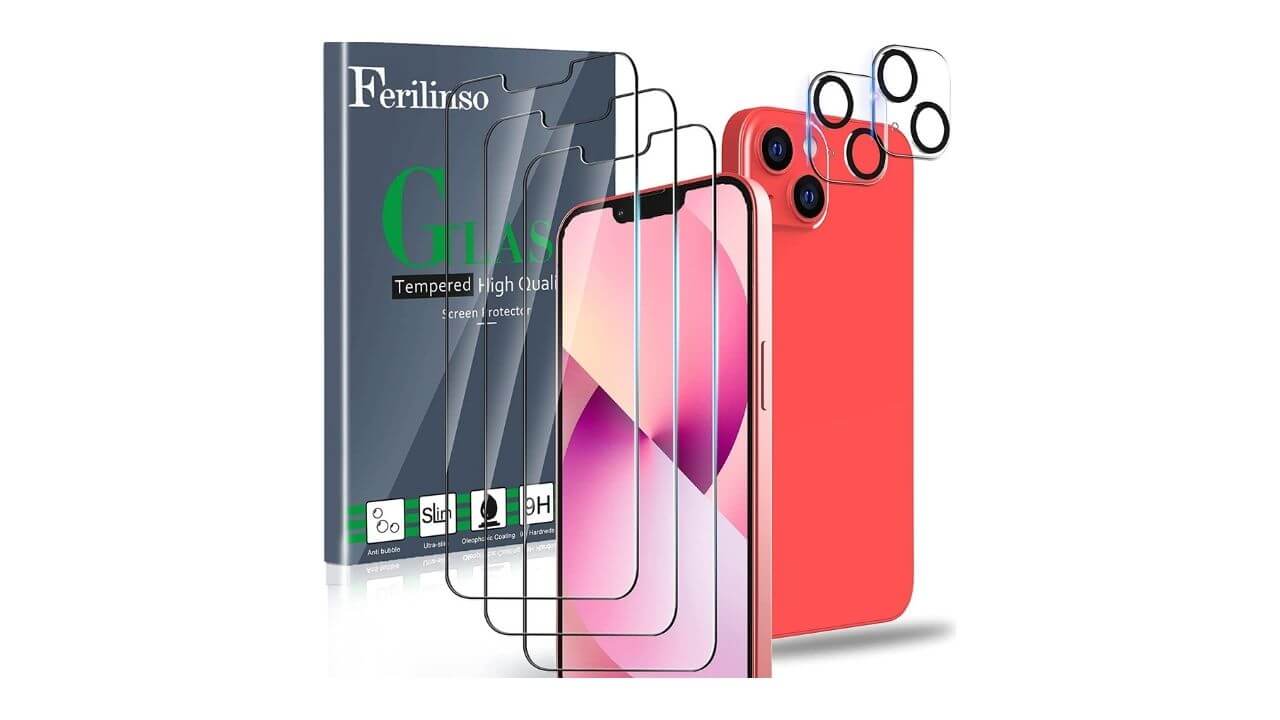 Ferilinso iPhone 13 Mini Screen Protector + Camera Lens Protector (All-round Protection)