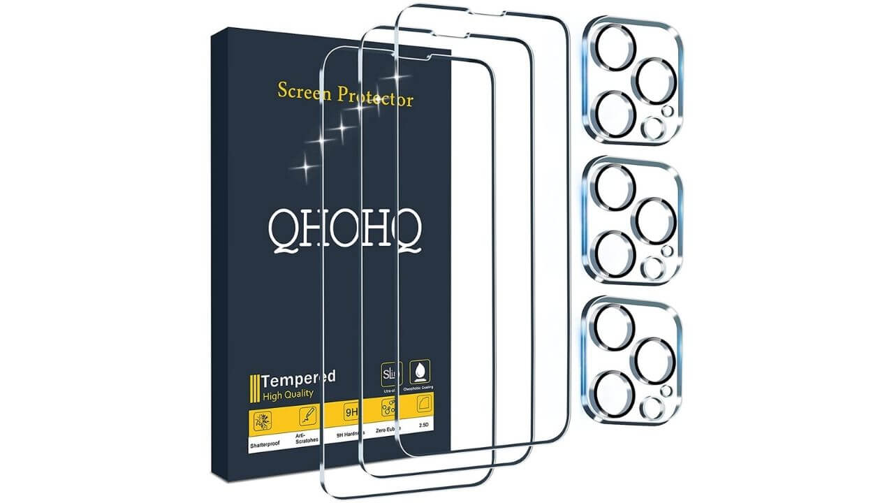 QHOHQ iPhone 13 Pro Screen Protector (Camera lens protector included)