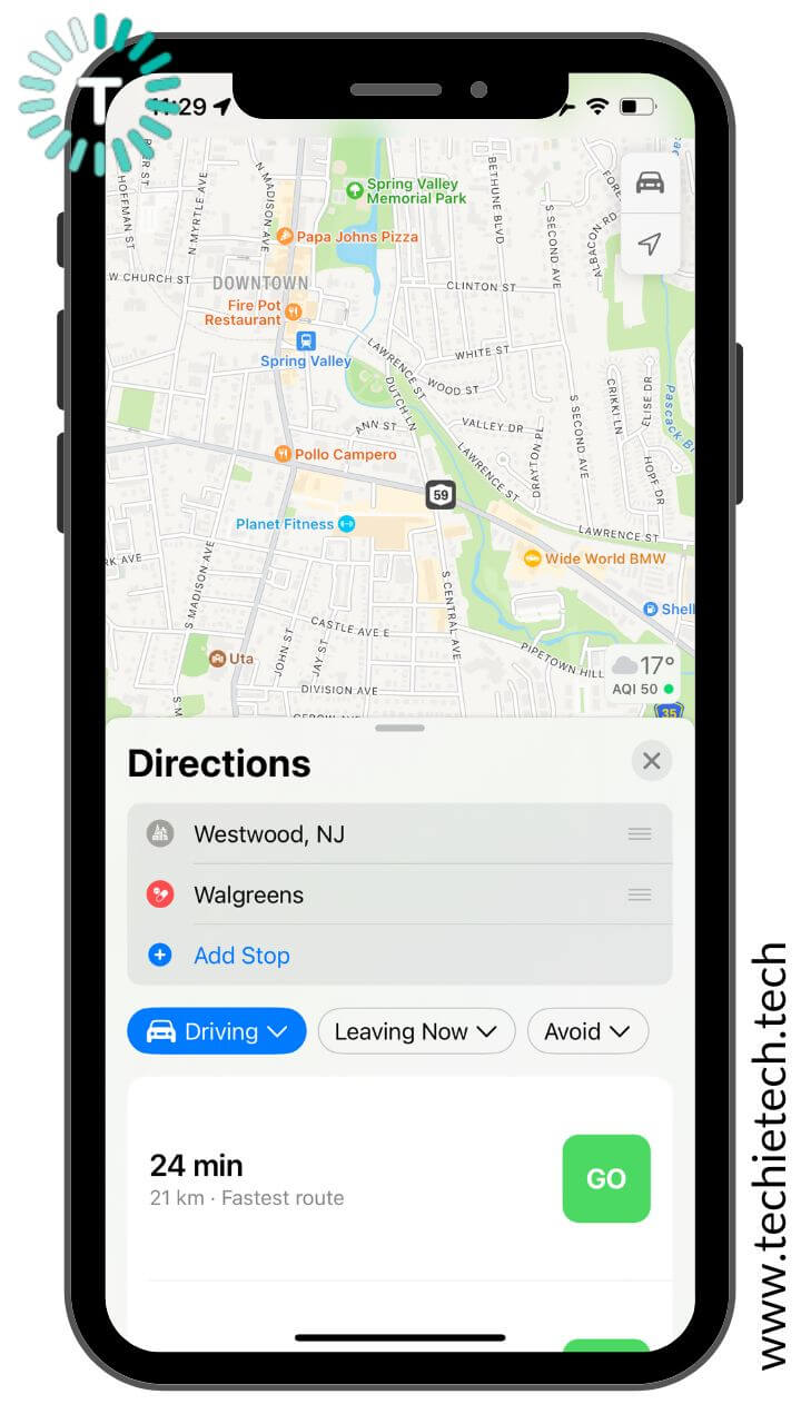 How to add multiple stops in Apple Maps step 1