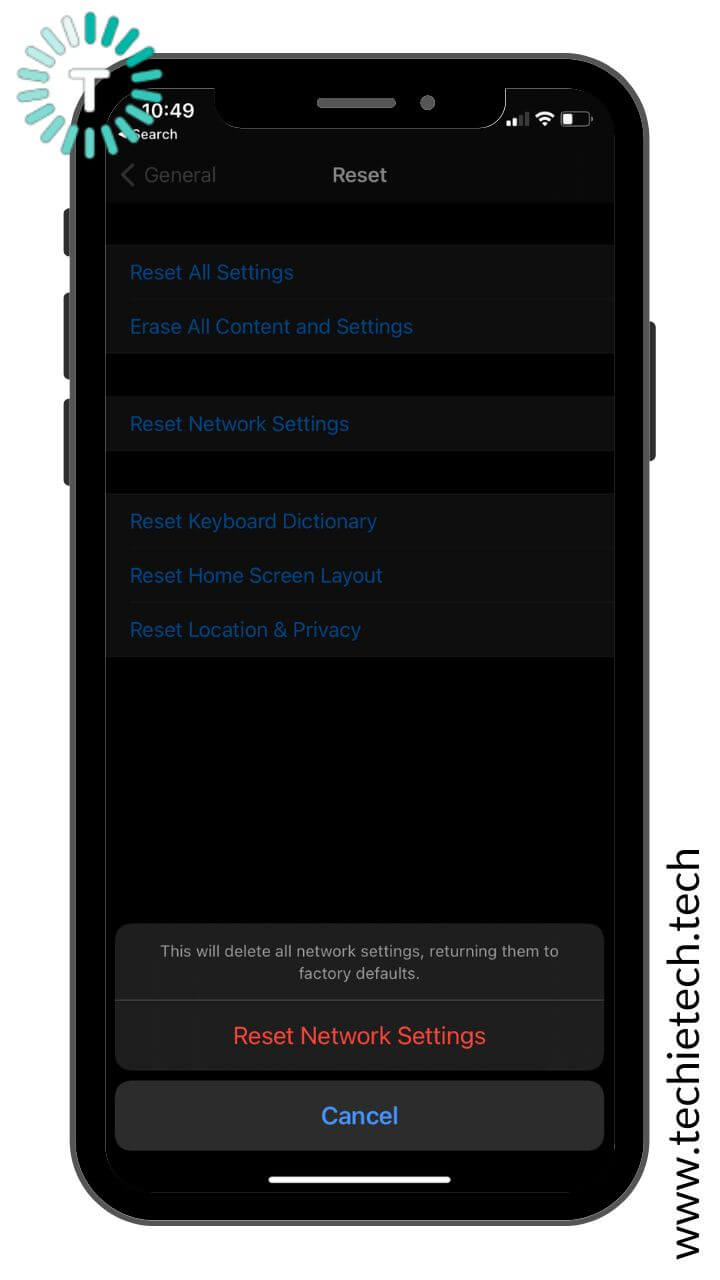 Tap Reset Network Settings to confirm your decision