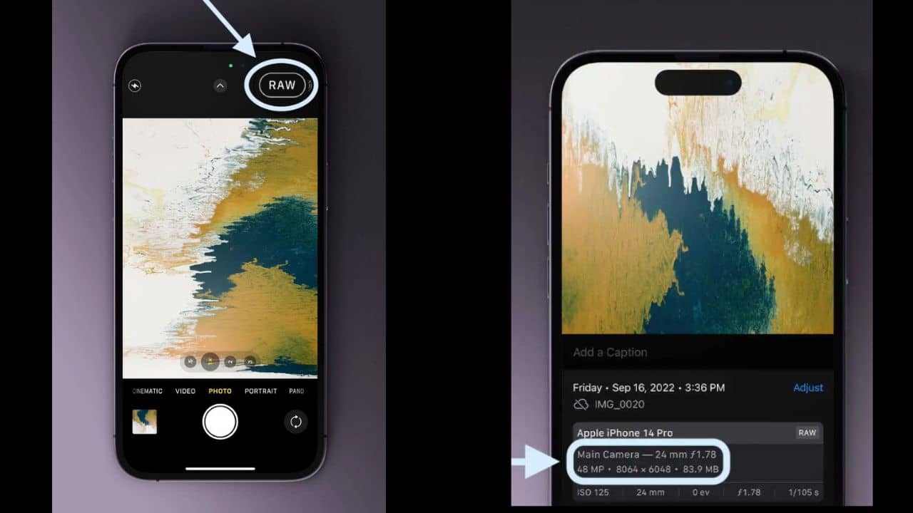 iPhone 14 Pro Camera app with ProRAW feature