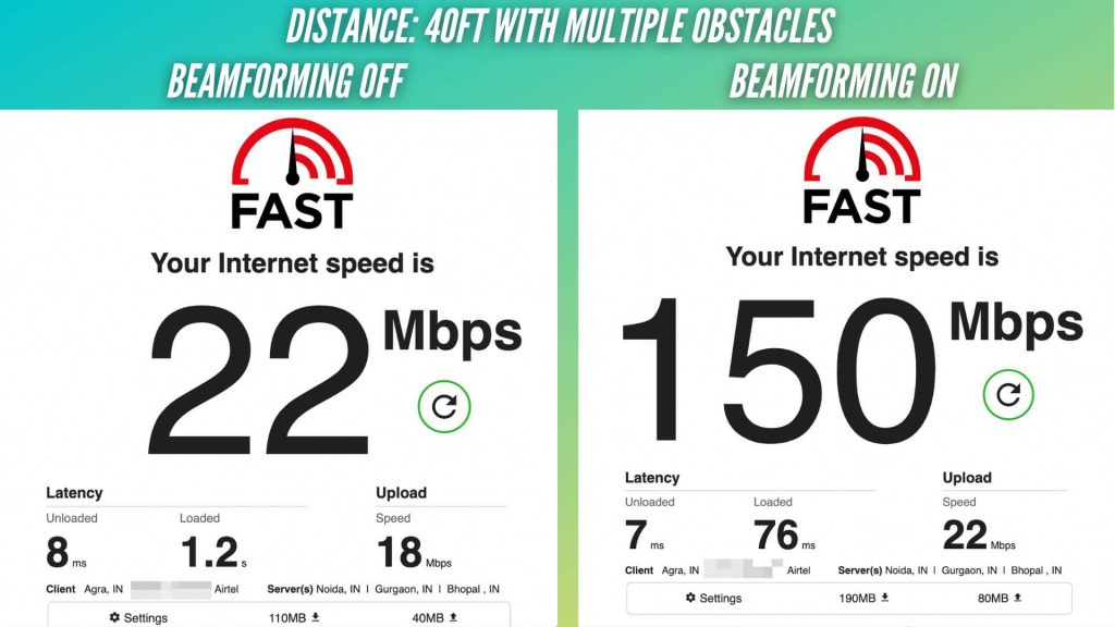 Beamforming ON vs Beamforming OFF Internet Speed Test on TP-Link Deco X20 Mesh Router