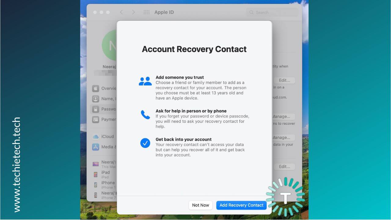 How to set Account Recovery Contact on Mac step 3