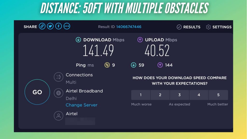 TP Link Deco X20 50ft Distance Internet Speed Test with concrete walls