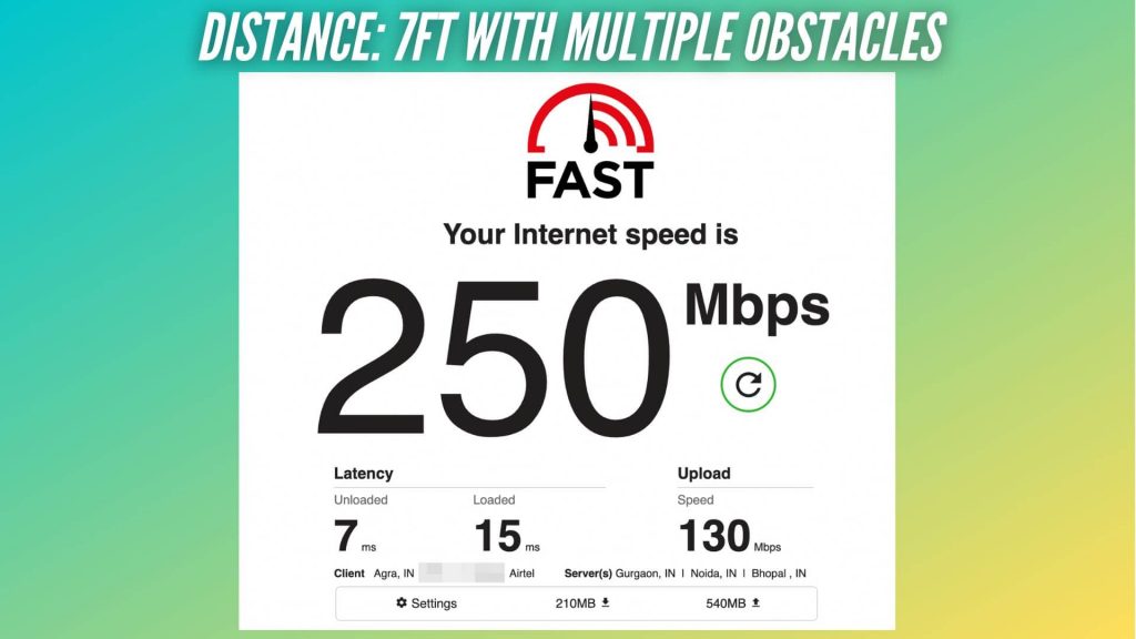 TP-Link Deco X20 Speed Test with less obstacles and a distance of 7 feet