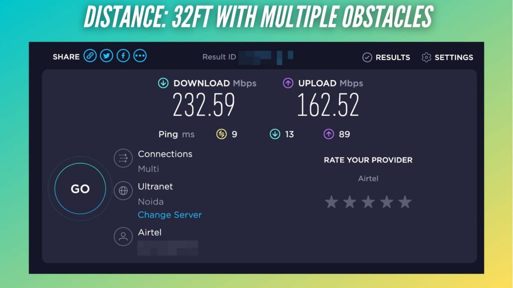 TP-Link Deco X20 Speed Test with multiple obstacles and a distance of 32 feet