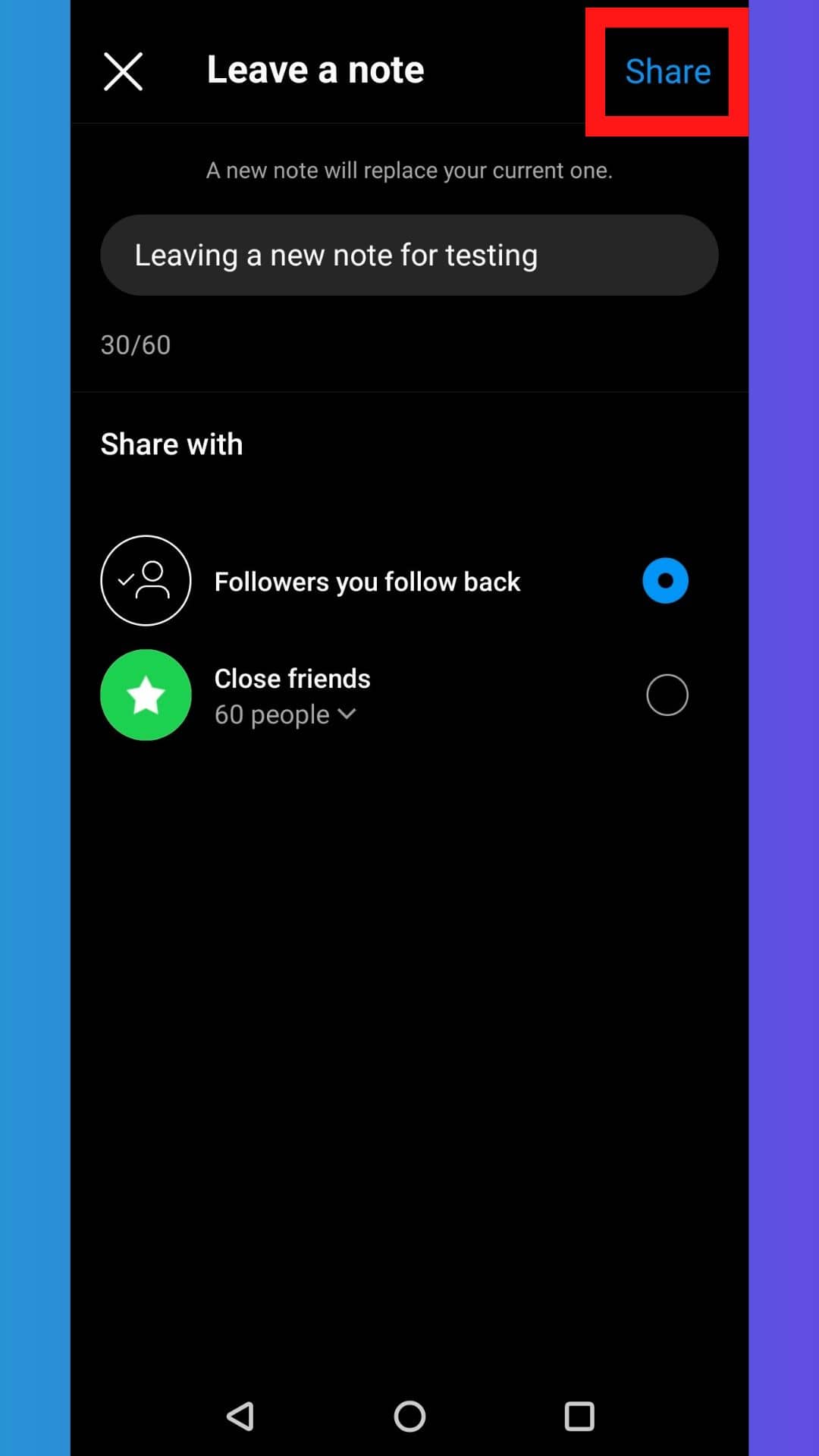 Tap Share in the top right to share your new note